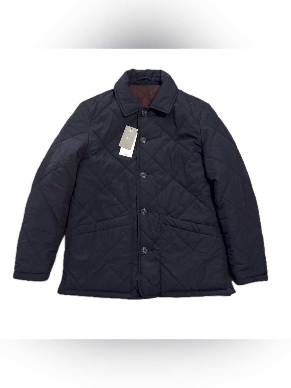 MNG Quilted Reversible Jacket Navy/Brown Size S Button Front Point Collar NWT